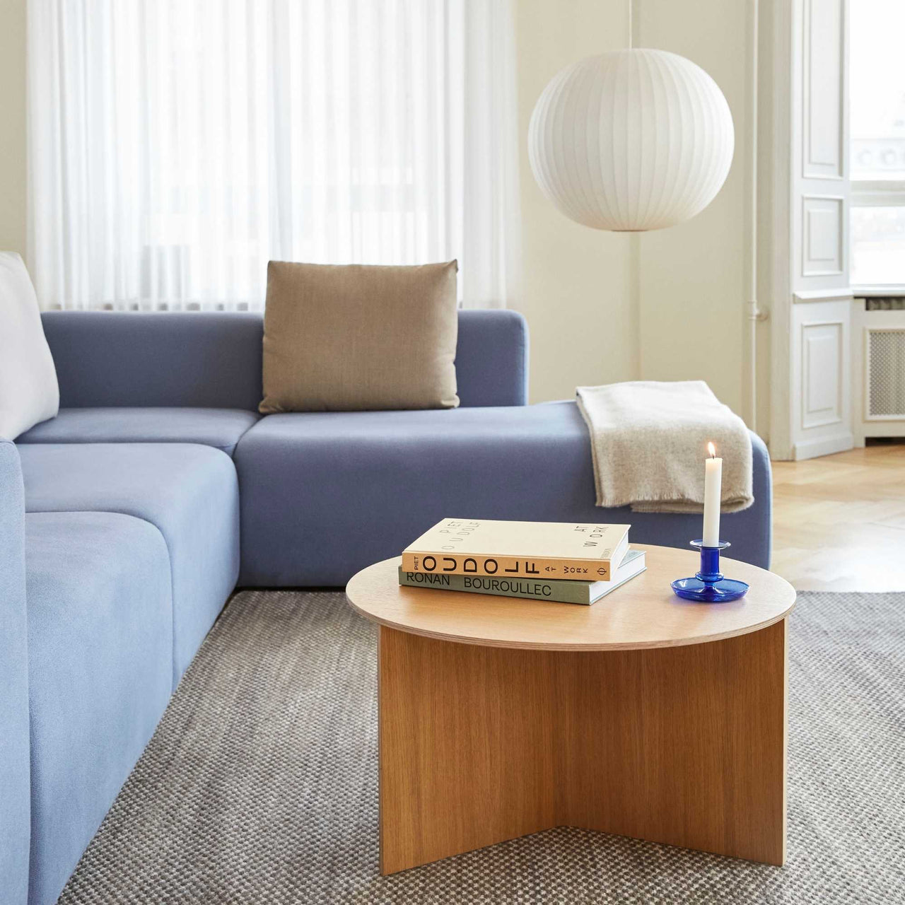 Slit Oak Table, Round Low X-Large Ø65